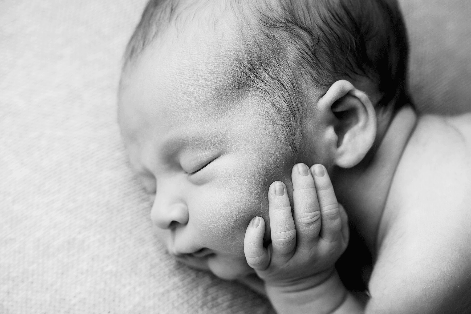 Black and White Newborn Portrait Closeup